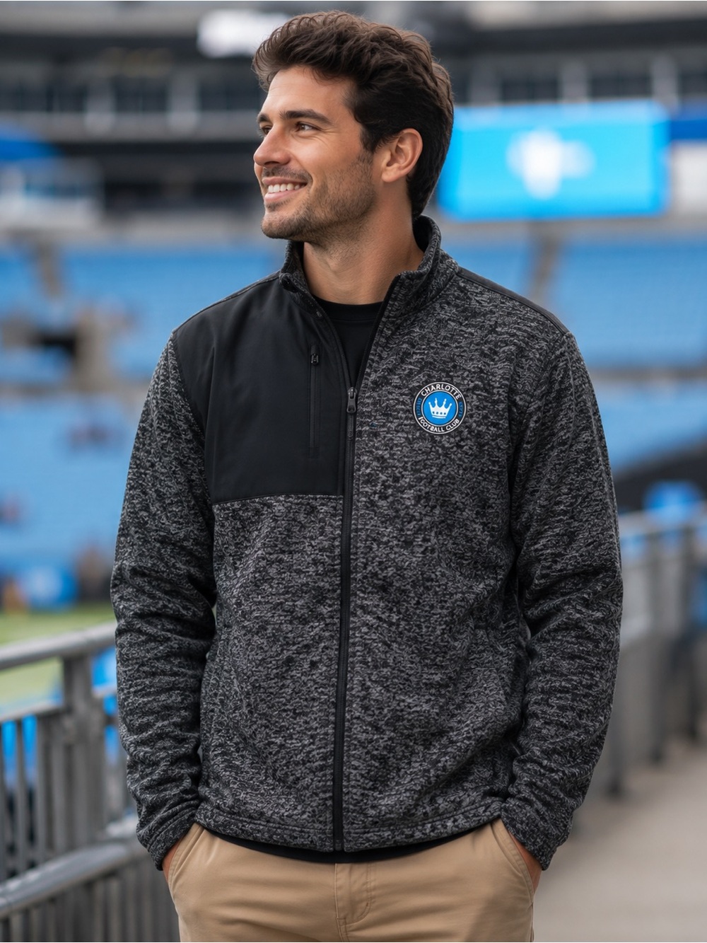 🆕 Antigua Charlotte FC Men’s Medium Full Zip Jacket Black Gray BNWT
